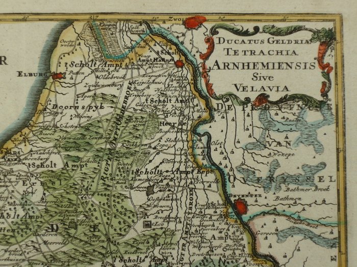 Holland - Gelderland, Veluwe, Amersfoort, Zutphen; Hendrik de Leth - Ducatus Geldria Tetrachia Arnhemiensis Sive Velavia - 1740