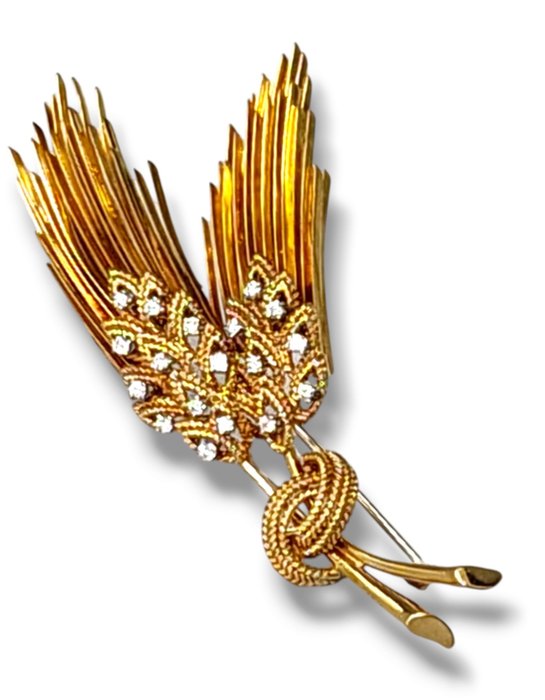 Tiffany  Co. - Broche - 18 kraat Gulguld, TIFFANY  CO 18K guld nålebroche med diamanter -  0.45ct. tw. Diamant (Natur)