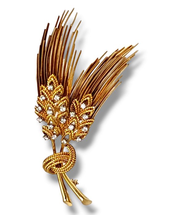 Tiffany  Co. - Broche - 18 kraat Gulguld, TIFFANY  CO 18K guld nålebroche med diamanter -  0.45ct. tw. Diamant (Natur)