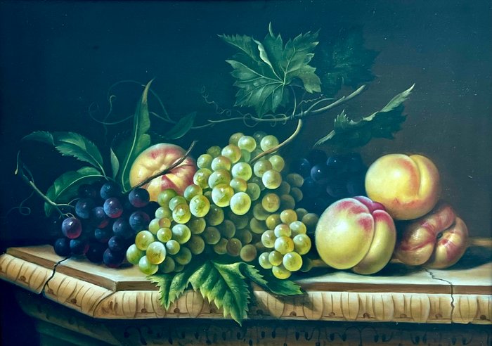 Britisk skole (XX) - A still life of fruit on a marble table - NO RESERVE