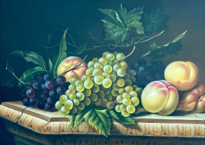 Britisk skole (XX) - A still life of fruit on a marble table - NO RESERVE