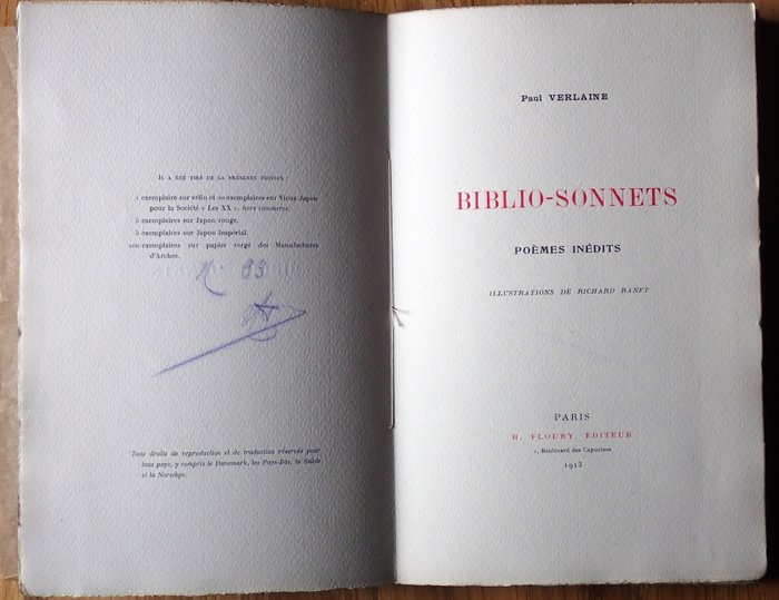 Paul Verlaine / Richard Ranft - Biblio-Sonnets Poèmes inédits - 1913