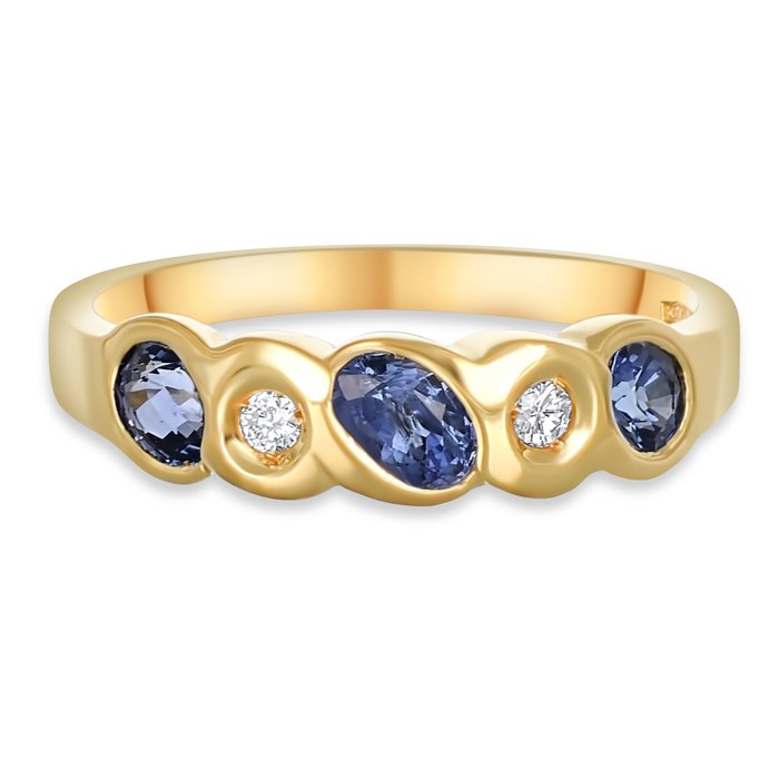 Ring - 18 kraat Gulguld -  0.47ct. tw. Safir - Diamant