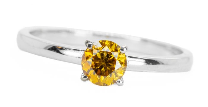 Ingen mindstepris - Ring - 18 kraat Hvidguld -  052ct tw Diamant (Naturfarvet) - F Levende gul-orange