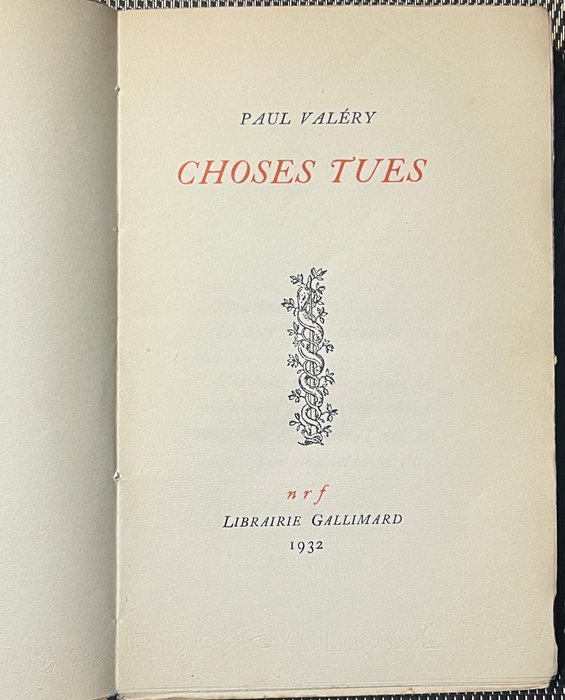 Signé; Paul Valery - Choses Tues - 1932