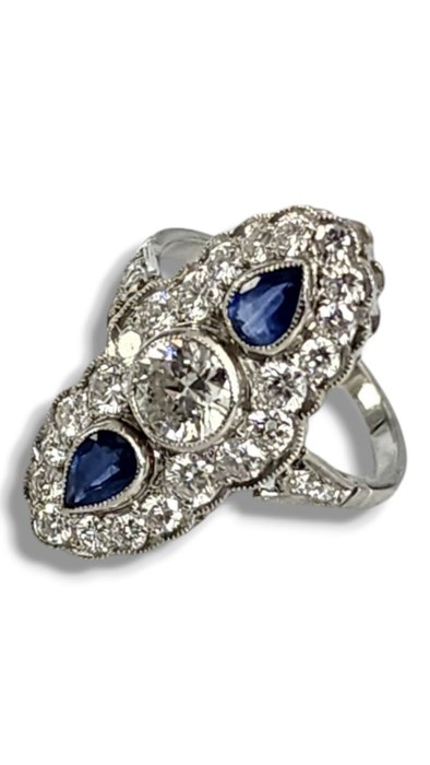 Ring Platin, Smuk art deco platin- og diamantring Frankrig omkring 1930 Diamant (Natur)