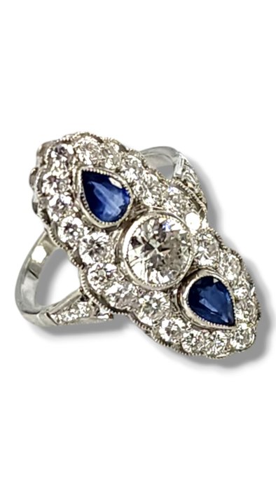 Ring Platin, Smuk art deco platin- og diamantring Frankrig omkring 1930 Diamant (Natur)