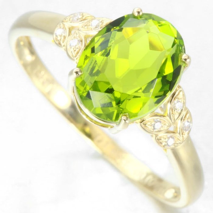 Ingen mindstepris - Ring - 14 karat Gulguld Peridot - Diamant