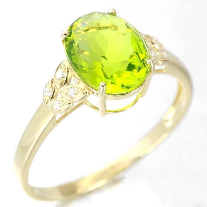 Ingen mindstepris - Ring - 14 karat Gulguld Peridot - Diamant