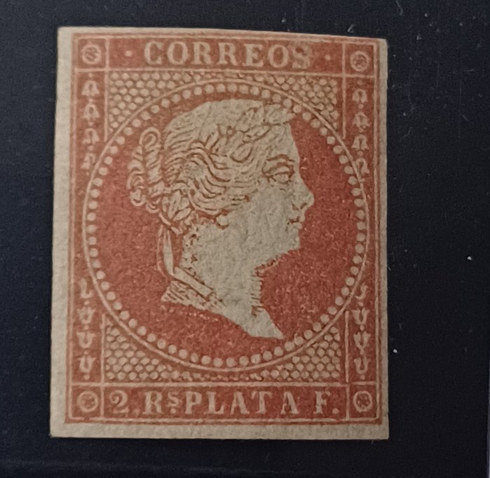 Spanske Kolonier 1856 - Elizabeth II 2 stærke sølv reales Echenagusía certifikat - Edifil 6