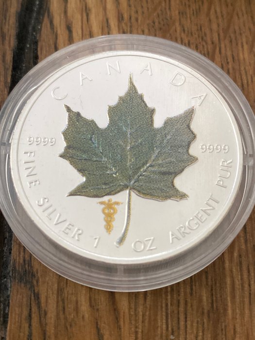 Canada. 5 Dollars 2007 Maple Leaf - "Vierjahreszeiten - Privy Mark Äskulapstab", 1 Oz (.999)  (Ingen mindstepris)