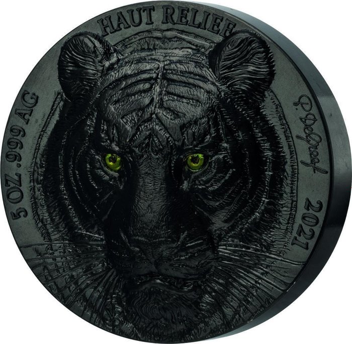 Elfenbenskusten 5000 Francs 2021 Tiger - Big Five - Asia Edition Noire 5 Oz (999)