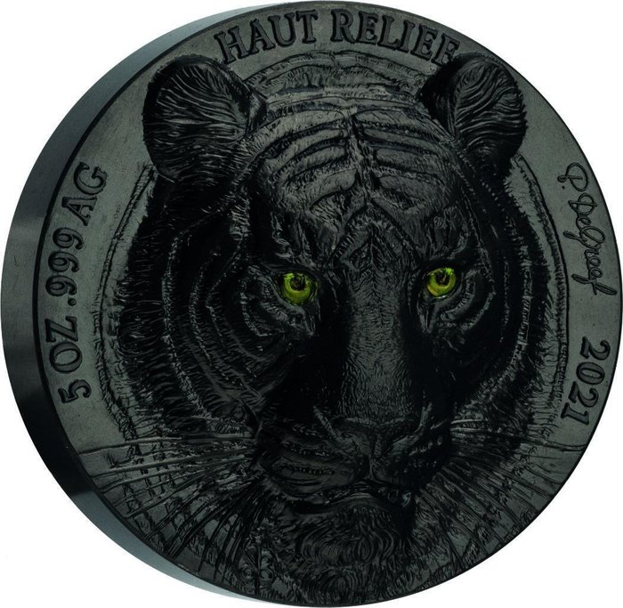 Elfenbenskusten 5000 Francs 2021 Tiger - Big Five - Asia Edition Noire 5 Oz (999)