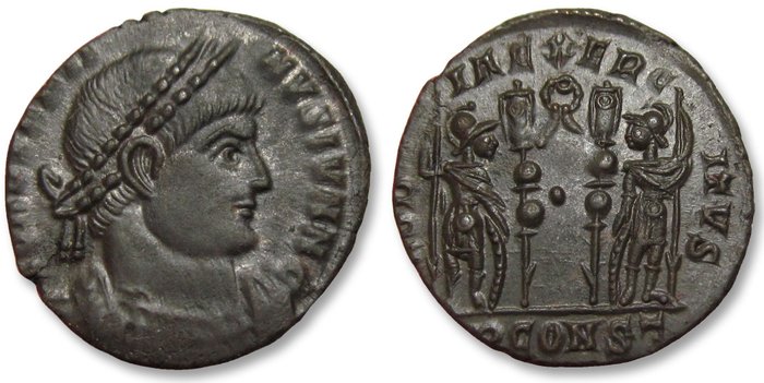 Romarriket Constantine II as Caesar Follis Arelate (Arles) mint 330-333 AD - mintmark PCONST - scarcer type