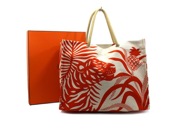 Hermès - Hermes Tigre à l'Ananas Shopping Tela Beige - Mulepose