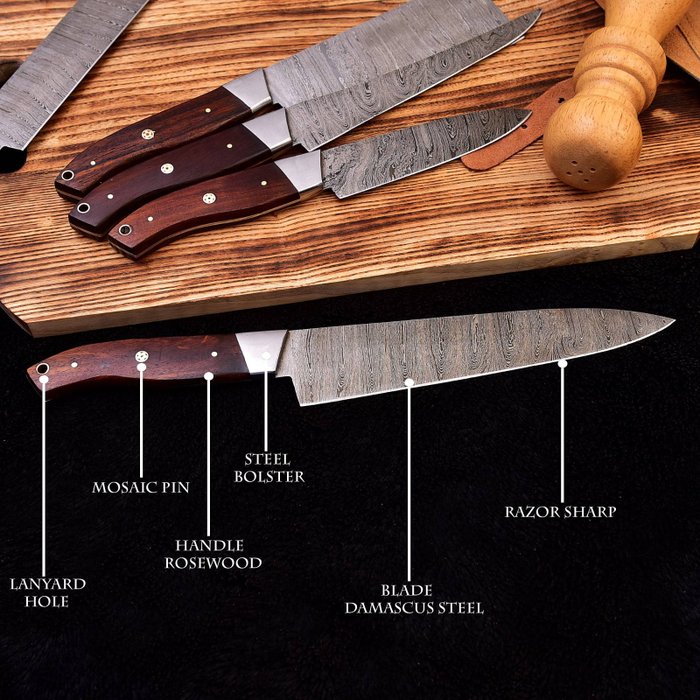 Black Smith - Køkkenkniv - Chef's knife -  Specail Edition Sæt til Camping og Otdoor Sæt Bruges mest til indendørs og køkkenbrug - Rosentræ - Förenta staterna - Camping  udendørs