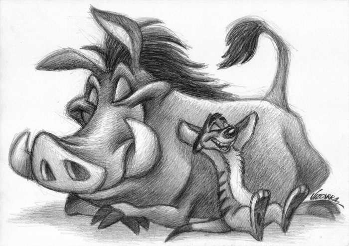 Joan Vizcarra - Timon  Pumba: A Relax Moment [The Lion King]  - Hakuna Matata - Original Pencil Drawing