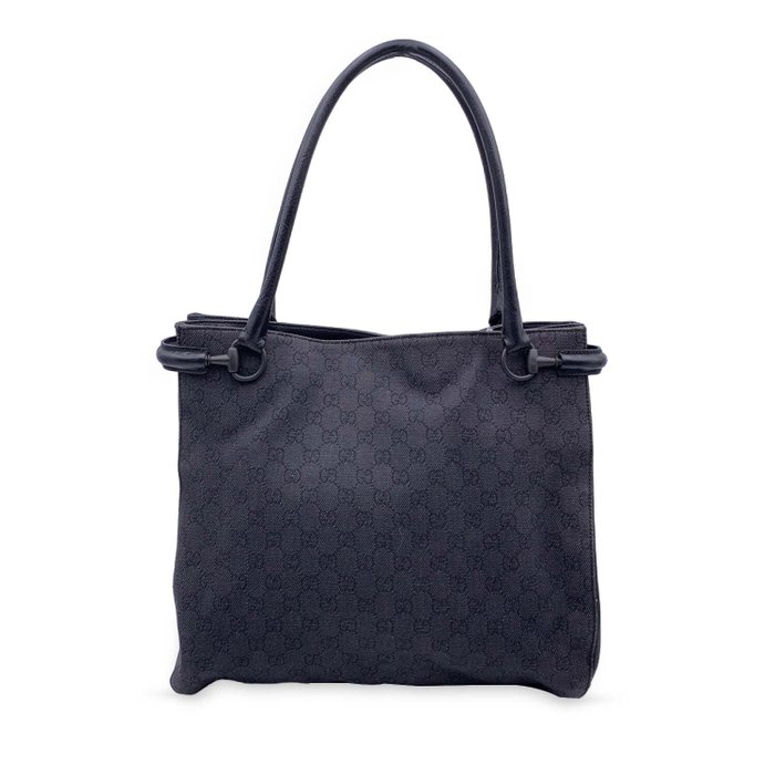 Gucci - Black Denim Monogram Canvas Shoulder Bag Shopping - Shoppingtaske