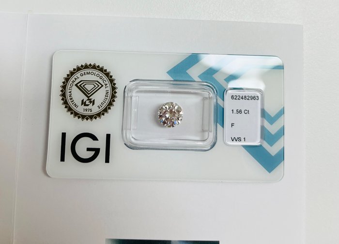 1 pcs Diamant  (Natur)  - 1.56 ct - Rund - F - VVS1 - International Gemological Institute (IGI) - *3EX VSL*