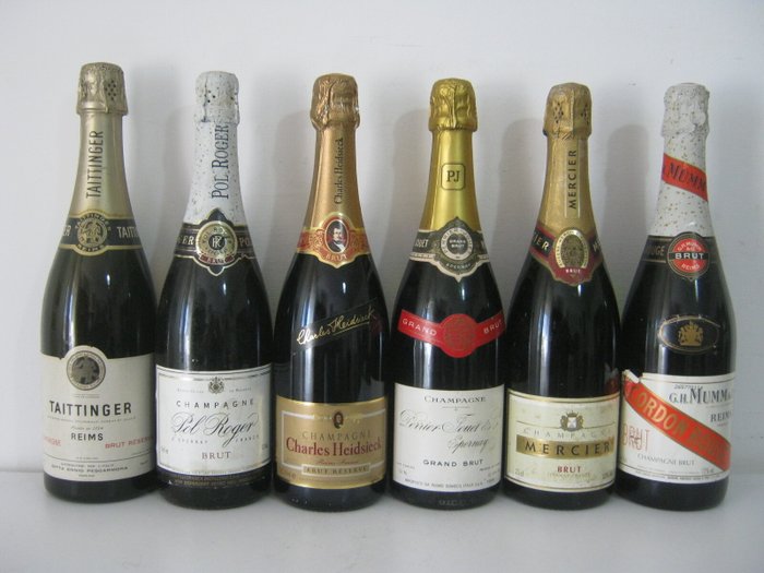 Charles Heidsieck, G. H. Mumm, Perrier-Jouët, Pol Roger, Taittinger, Mercier - Champagne - 6 Flaske (0,75L)