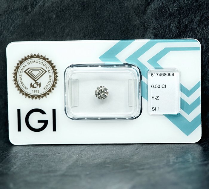 1 pcs Diamant  (Naturfarvet)  - 0.50 ct - Light Grålig Gul - SI1 - International Gemological Institute (IGI)