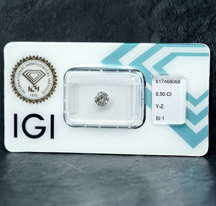 1 pcs Diamant  (Naturfarvet)  - 0.50 ct - Light Grålig Gul - SI1 - International Gemological Institute (IGI)