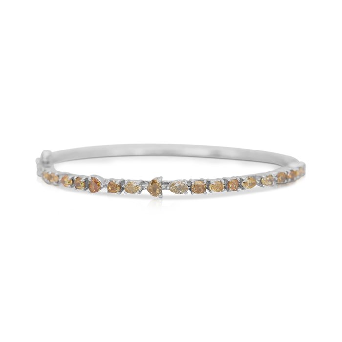 Armbånd - 14 karat Hvidguld -  3.42ct. tw. Blandede farver Diamant (Naturfarvet)