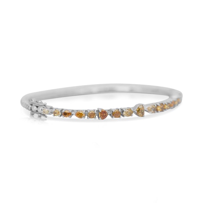 Armbånd - 14 karat Hvidguld -  3.42ct. tw. Blandede farver Diamant (Naturfarvet)