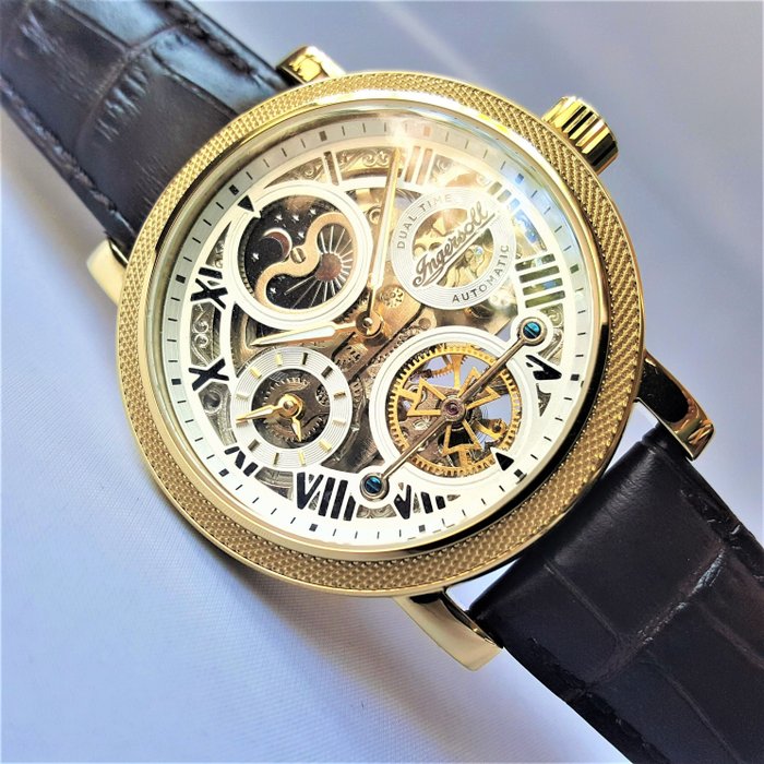 Ingersoll - Automatic - Moon - Open Heart Skeleton - Dual Time - Gold - Ingen mindstepris - Mænd - Ny