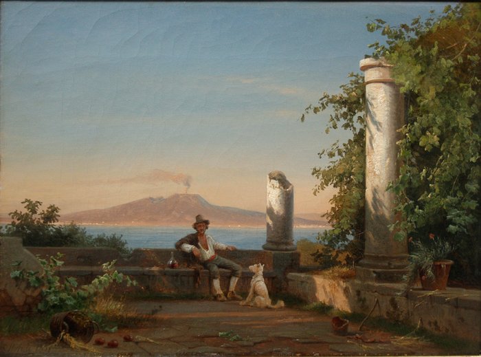 Frederik Niels M. Rohde (1816-1886) - View from a terrace on the Gulf of Naples