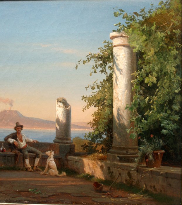 Frederik Niels M. Rohde (1816-1886) - View from a terrace on the Gulf of Naples