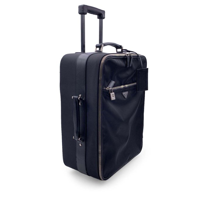 Prada - Black Nylon Rolling Suitcase Trolley Luggage Travel Bag - Kuffert med hjul