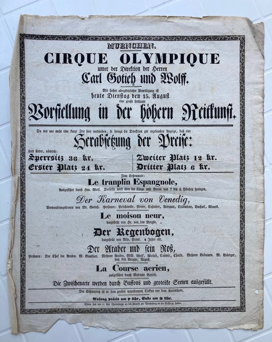 Gotieh / Wolff - Cirque Olympique (München) - Zirkusplakat  [Circus advertising] - 1830