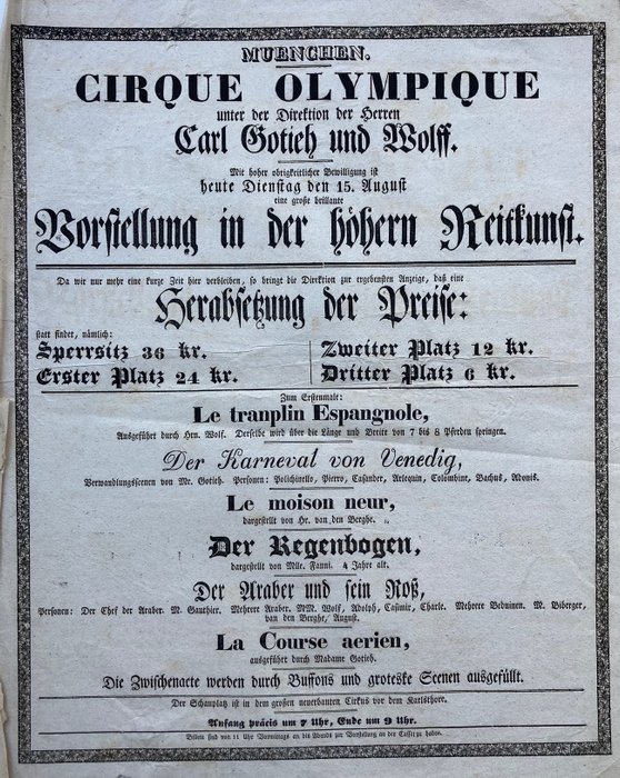 Gotieh / Wolff - Cirque Olympique (München) - Zirkusplakat  [Circus advertising] - 1830