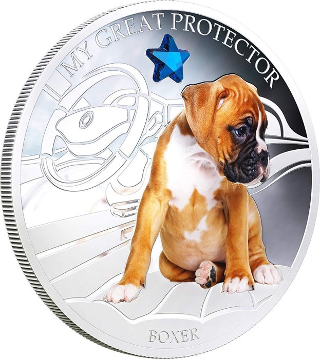 Fiji 2 Dollars 2013 "My Great Protector The Boxer " GEM STONE (1 Oz 999)  (Ingen mindstepris)