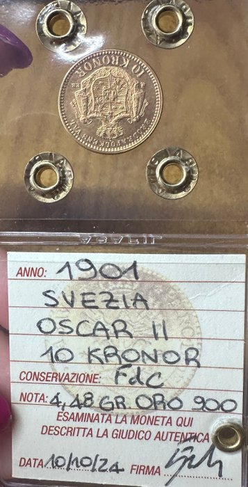 Sverige. Oscar II. 10 Kroner 1901