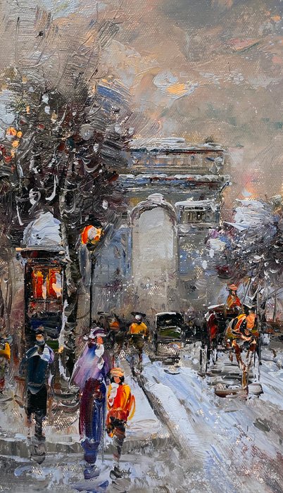 Christof Vevers (1962) - Paris sous la Neige - Avenue des Champs Élysées  Arc de Triomphe