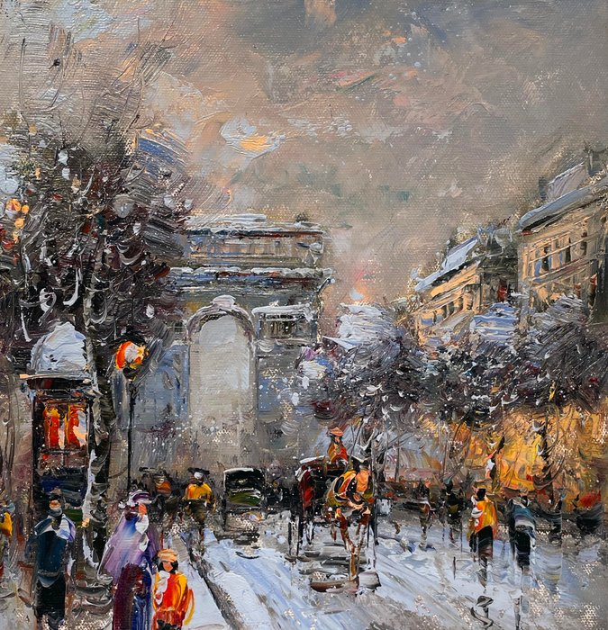 Christof Vevers (1962) - Paris sous la Neige - Avenue des Champs Élysées  Arc de Triomphe