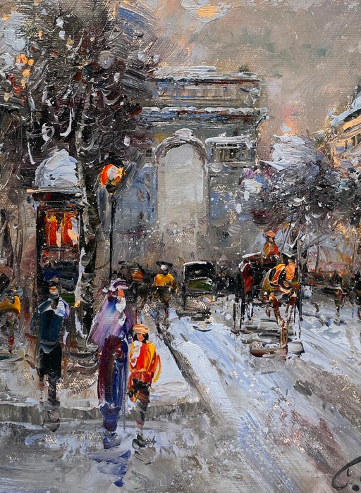 Christof Vevers (1962) - Paris sous la Neige - Avenue des Champs Élysées  Arc de Triomphe