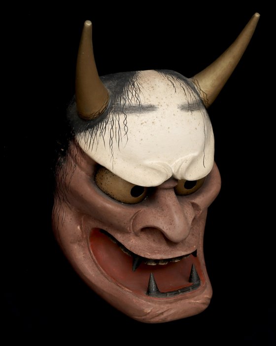 SUPER RARE - Japan Wooden Noh Mask of “JA”  能面 ~ 蛇 (meaning “Snake”) - Skulptur Træ - Japan  (Ingen mindstepris)