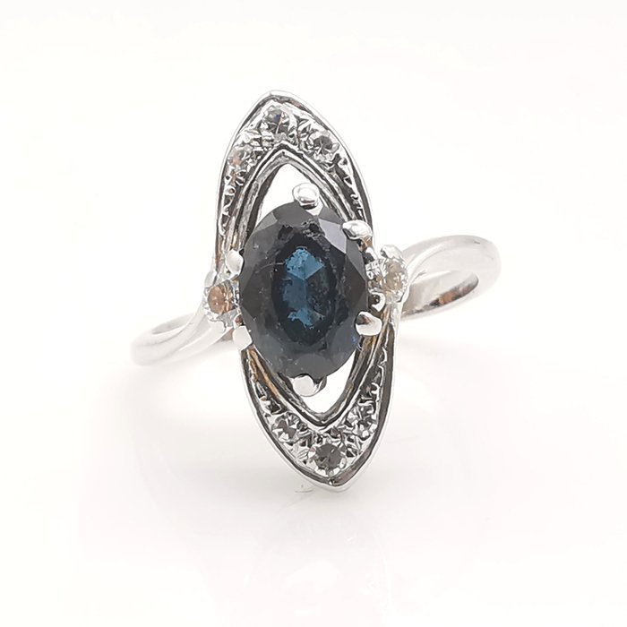 Ring - 18 kraat Hvidguld -  1.21ct. tw. Safir - Diamant