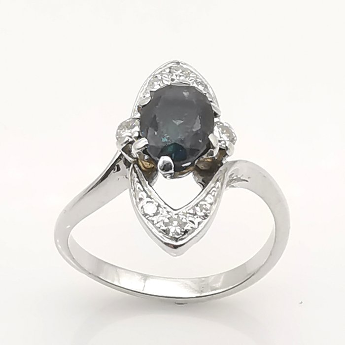 Ring - 18 kraat Hvidguld -  1.21ct. tw. Safir - Diamant