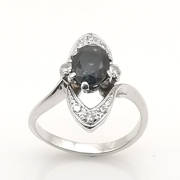 Ring - 18 kraat Hvidguld -  1.21ct. tw. Safir - Diamant