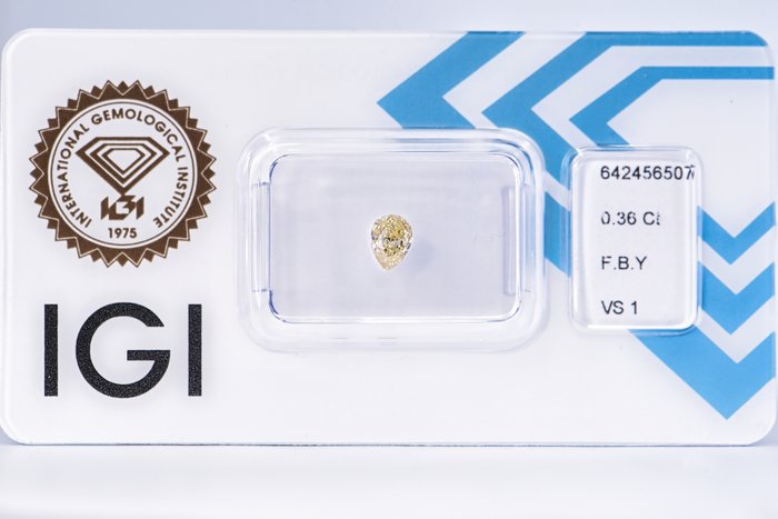 Ingen mindstepris - 1 pcs Diamant  (Naturfarvet)  - 0.36 ct - Pære - Fancy Brunlig Gul - VS1 - International Gemological Institute (IGI)