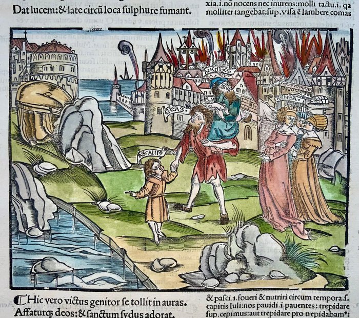 Master of Gruninger Workshop, Virgil - Aeneid, Aenaes leaves burning Troy - 1517 - 1517