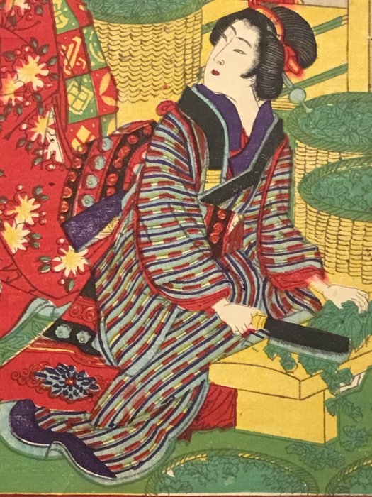 No 1 from the series 'Beauties making silk' 美及養蠶圖 - 1893 - Ukendt kunstner - Japan -  Meiji-perioden (1868-1912)