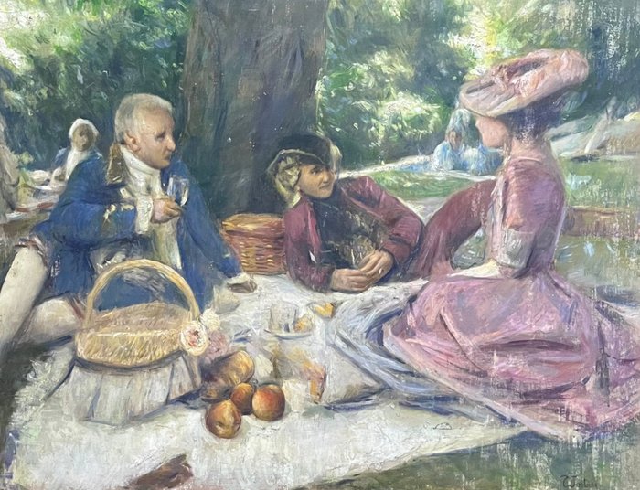 Carlo Wostry (1865-1943) Attributed to - Colazione in giardino