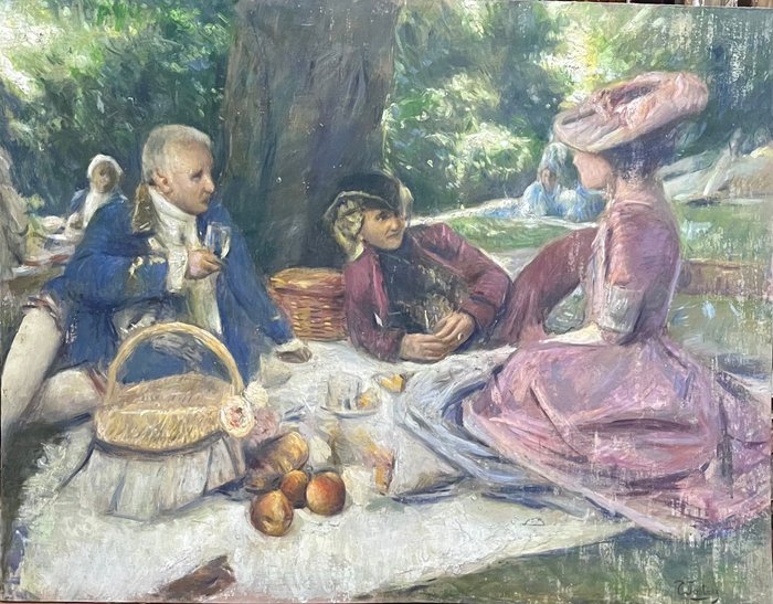 Carlo Wostry (1865-1943) Attributed to - Colazione in giardino