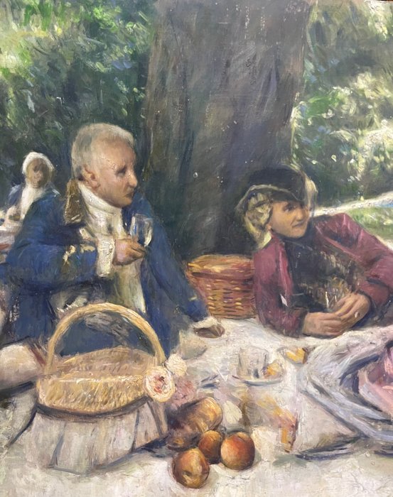 Carlo Wostry (1865-1943) Attributed to - Colazione in giardino