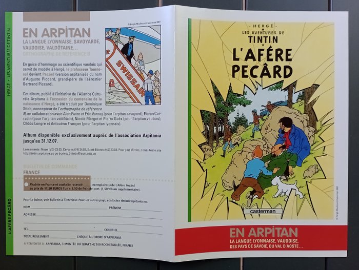 Hergé - 2 Print - Tintin - Affiches promotionnelles - Tintin en arpitan / Swissair + Affaire Tournesol - 2007